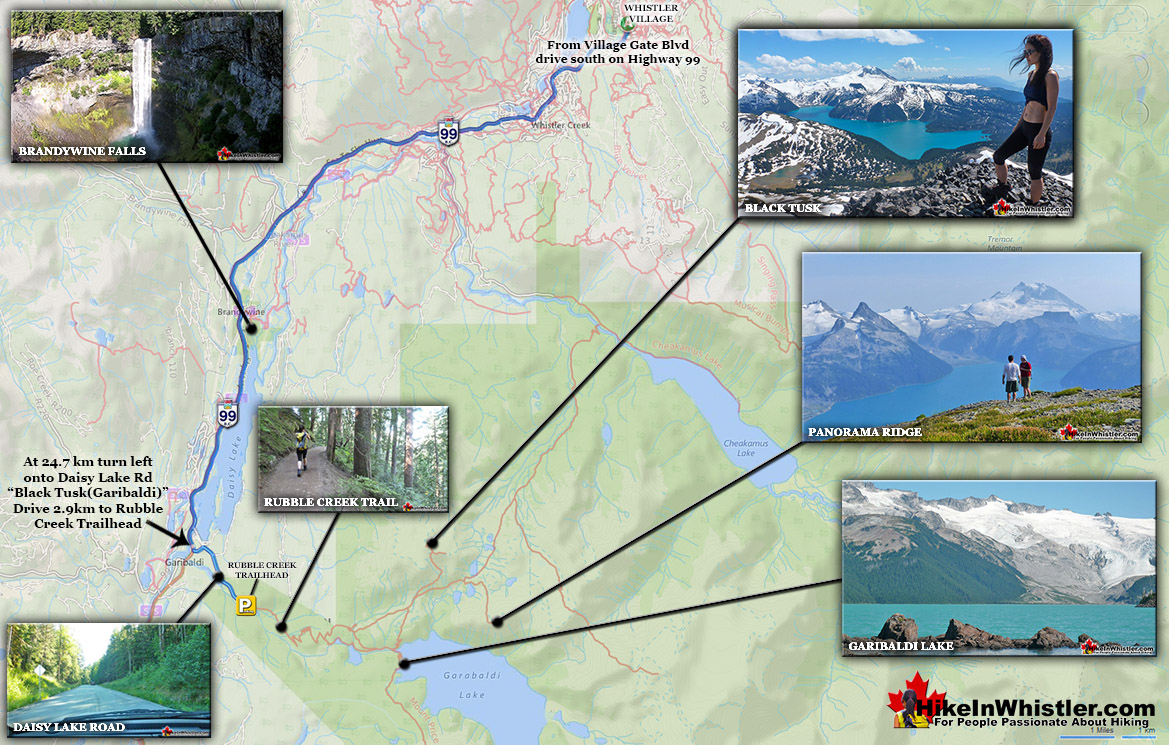 Rubble Creek Trail to Black Tusk Map